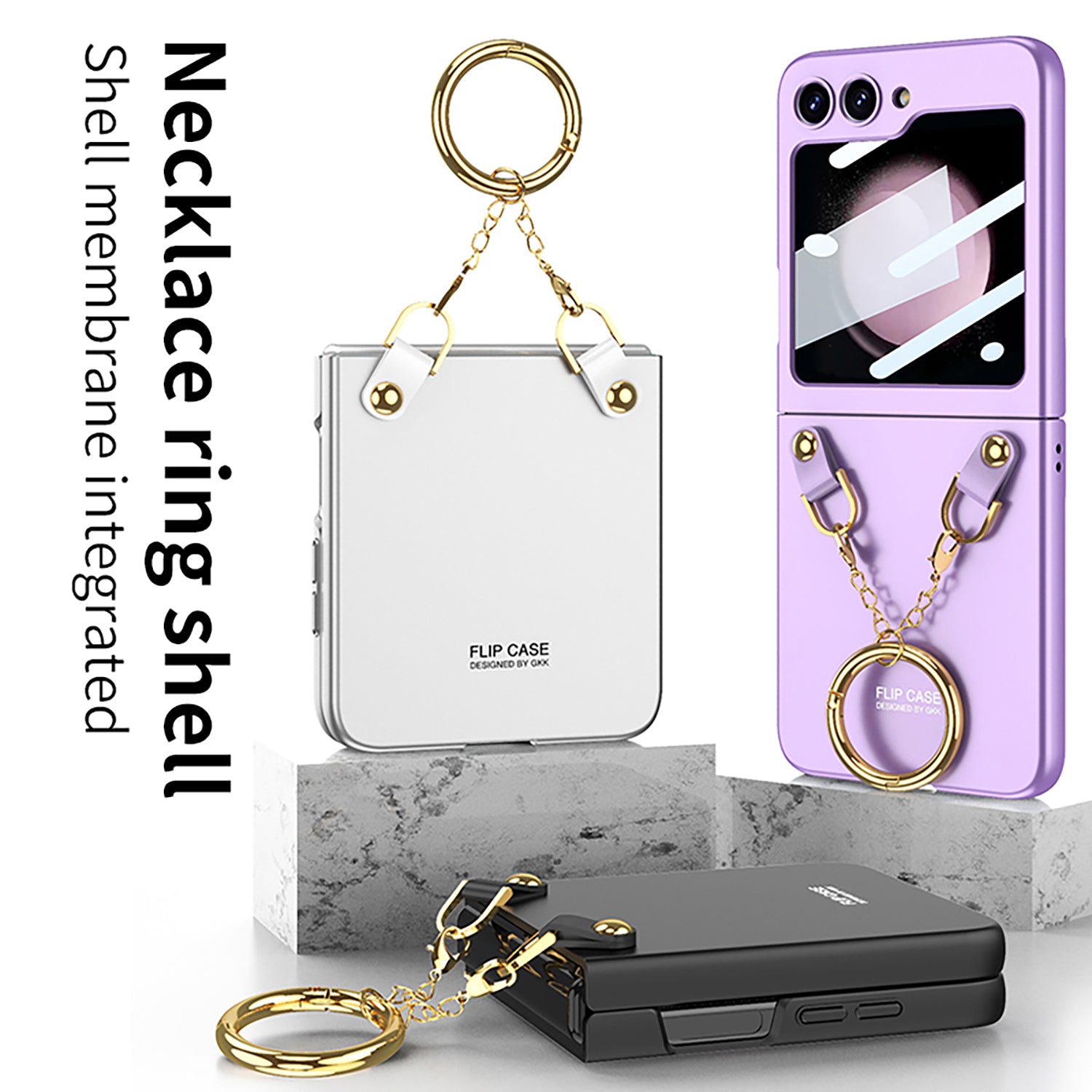 GKK til Samsung Galaxy Z Flip5 5G hårdt pc-telefontaske Ring Finger Grip Design Cover med lille skærmfilm GKK til Samsung Galaxy Z Flip5 5G hårdt pc-telefontaske Ring Finger Grip Design Cover med lille skærmfilm